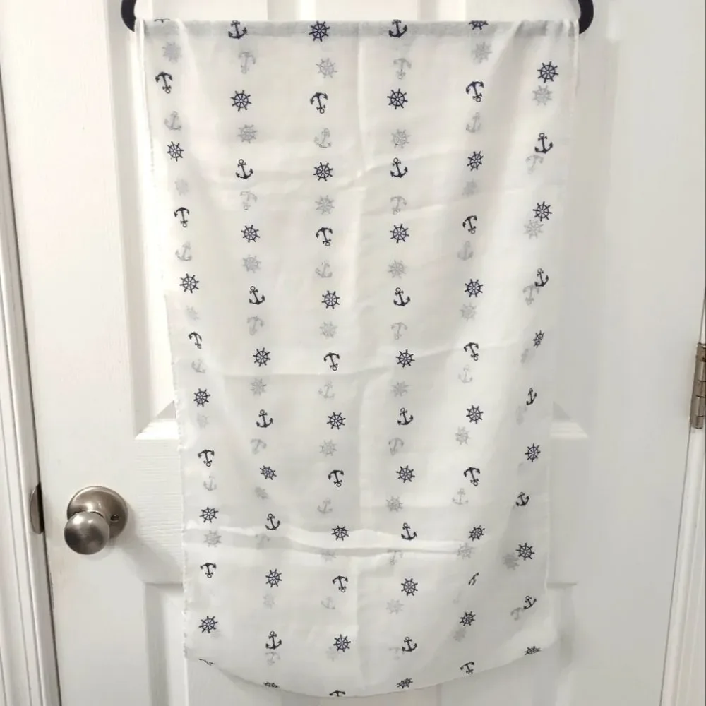 NWOT Nautical Navy Anchors Sheer White Infinity Scarf
